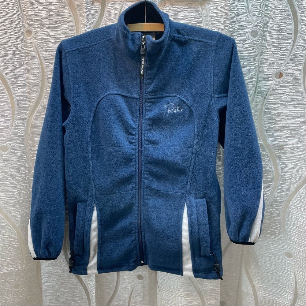 Tag Rider Fleece‎ Jacket Womens Medium Blue Full Zip Mock Neck Floral Excellent